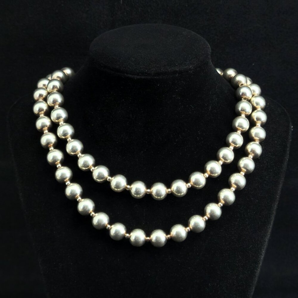 32" Milor 950 UltraFine Sterling Silver 3-10mm Ball Bead Necklace Magnetic Clasp